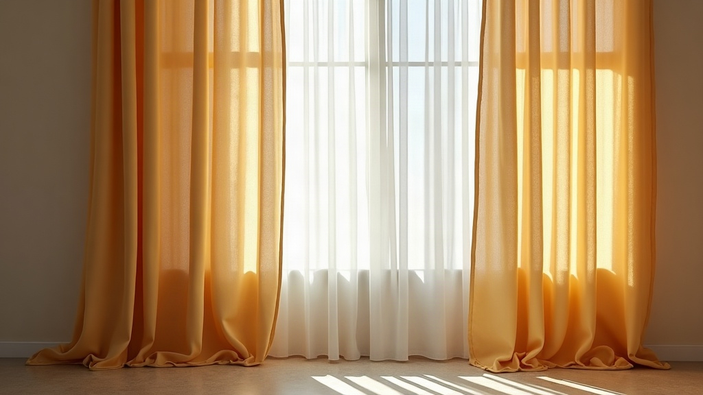 Gold curtains framing a tall window